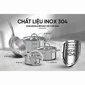 Bộ Nồi Chảo Inox 304 Đáy Liền Sunhouse SHG808