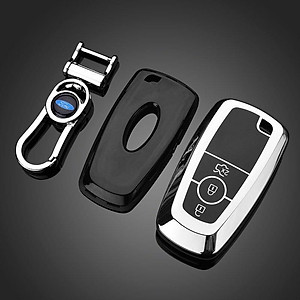 Móc khóa kèm ốp bảo vệ chìa khóa xe Ford Everest, Ranger XLS, Ford Ranger Wildtrak nhựa mềm TPU tráng gương sáng bóng