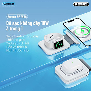 Đế sạc không dây từ tính 3 trong 1 Remax RP-W56 sạc nhanh 18W - Hàng chính hãng
