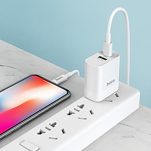 Củ sạc nhanh hoco. C80A – Hàng Chính Hãng 2 cổng ( USB + Type- C ) 3.1A, PD 20W, Q.C 3.0 hỗ trợ sạc nhanh cho điện thoại