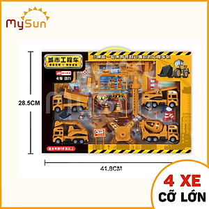 Bộ xe đồ chơi công trình trẻ em mô hình cho bé trai Cần cẩu, Xe Ben, Xe Tải, Trộn bê tông MySun