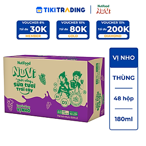 Thùng 48 hộp Thức Uống Sữa Tươi Trái Cây Tươi NuVi Vị Nho 180ml - Tăng Cường Chiều Cao, Phát Triển Trí Não