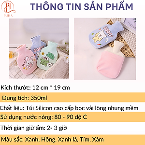 Túi chườm nóng lạnh PUHA 350ml, túi chườm sưởi ấm giảm đau bụng kinh họa tiết dễ thương