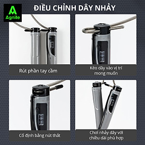 Dây nhảy thể dục lõi thép, dây PVC đếm số tự động Agnite - dây nhảy tại nhà hỗ trợ giảm cân, tập luyện tại nhà, boxing, muaythai