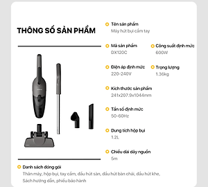 Máy hút bụi Deerma DX120C lực hút 16Kpa, Công suất 600W động cơ không chổi than {New 2025} - Hàng chính hãng