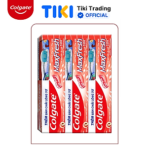 Bộ 3 Kem đánh răng Colgate MaxFresh Hương Đào Mát Lạnh 225g tặng kèm bàn chải
