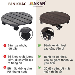 Đế Lót Chậu Cây Có Bánh Xe Cao Cấp ANKAN, Tròn Màu Xám Đen R35cm, Tải trọng 150 Kg, Di Chuyển Chậu Cây Êm Ái, Không Ồn