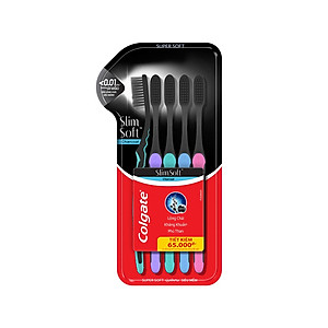 Bộ 5 Bàn chải đánh răng Colgate than hoạt tính kháng khuẩn SlimSoft Charcoal mềm mảnh