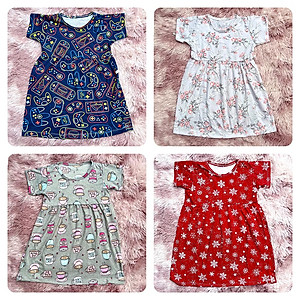 Váy đầm bé gái tay ngắn thun cotton co giãn giao nhiều hoạ tiết khác nhau cho khách MamLa