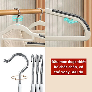 Combo 10 móc treo quần áo chống trượt xoay 360 đa năng, chất liệu nhựa siêu bền, màu giao ngẫu nhiên- hàng chính hãng