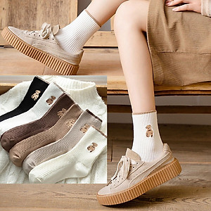 Tất Gấu Cổ Cao Nữ Họa Tiết Hình Gấu,{TP} Vớ Cổ Cao Nữ Hàn Quốc họa tiết