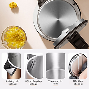 Ấm đun siêu tốc 2 lớp cách nhiệt Grelide D2017k ( 1.7L) hàng chính hãng- thân bình bằng thép không gỉ, lòng ruột đúc inox nguyên khối. 