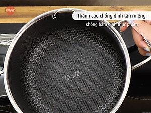 [Hàng chính hãng] Nồi nông inox iMat Blackcube 22cm, Cao 9.8cm, Thể tích 3.2l, Phủ chống dính Daikin-Nhật Bản thế hệ mới