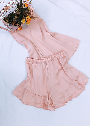 Bộ đồ ngủ nữ mặc nhà 2 dây lụa cao cấp mềm mại hàng thiết kế 4 màu hồng cam, đỏ, xanh ngọc, xan coban N248