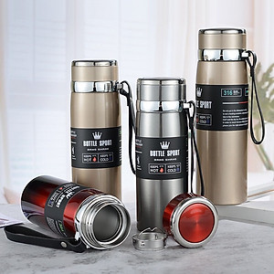 Bình Nước Giữ Nhiệt 2 Lớp Bottle sport Chất Liệu Inox Có Quai Xách Bằng Da Cao Cấp Hàng Chuẩn Loại 1 - Chính Hãng