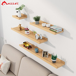 Kệ gỗ treo tường, kệ trang trí Anzzar, decor phòng ngủ, phòng khách, giá gỗ treo tường