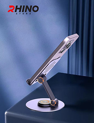Kệ đỡ điện thoại 360° Rhino KP305, giá đỡ hợp kim nhôm cao cấp để bàn tiện lợi có thể gấp gọn - Hàng chính hãng