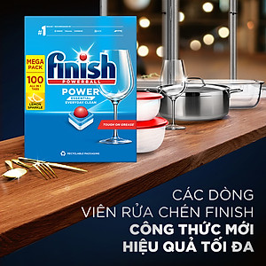 Viên Rửa Chén Bát Hương Chanh Finish Powerball Power Essential Lemon Sparkle - Túi 100 viên siêu tiết kiệm - 1 Túi