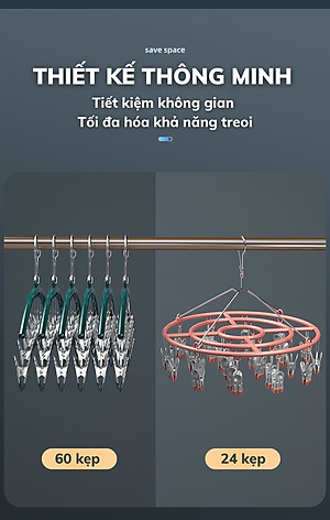 Móc Treo Đồ Lót Khăn Tất 10 Kẹp Inox, Móc Kẹp Phơi Quần Ao Đa Năng Tiết Kiệm Diện Tích, Chất Liệu Không Gỉ - HÀNG CHÍNH HÃNG MINIIN