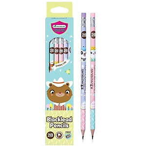 Hộp 12 Bút Chì Gỗ 2B Blacklead Pencil + Chuốt Chì - Masterart Happy Life (Mẫu Màu Giao Ngẫu Nhiên)
