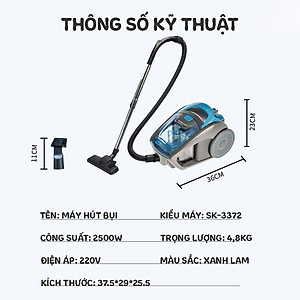 Máy hút bụi cầm tay gia đình SOKANY SK3372 công suất 2500W, dung tích 1,5L, hút mọi loại bụi trong nhà - HÀNG CHÍNH HÃNG - DELIYA