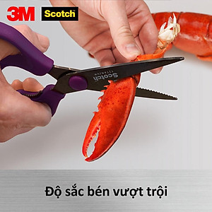 Kéo nhà bếp Scotch 3M tay cầm màu tím cao cấp có thể tháo rời, lưỡi kéo sắc bén, chống gỉ sét, kháng khuẩn KS-DT, Purple