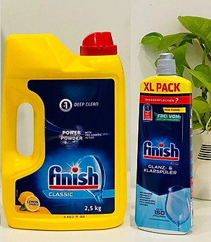 Combo nước làm bóng bát finish 800ml + Bột rửa bát finish 2.5kg dùng cho máy rửa bát