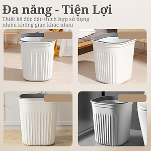Thùng rác, thùng rác nhựa, chất liệu nhựa PP cao cấp - Chịu lực tốt - Có vòng áp suất cố định túi rác - Thay túi rác dễ dàng - Màu trắng - Nhỏ - Vừa - Lớn