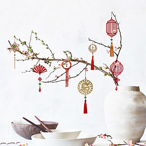 Bộ 5 dây treo trang trí tết, phụ kiện handmade trang trí cây mai, đào - Nguyệt Hoa Đăng - 5NHDD