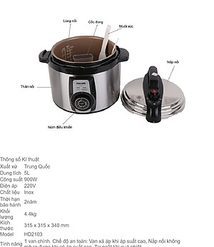 Nồi áp suất điện Philips HD2103- hàng nhập khẩu
