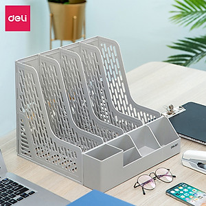 Set giá tài liệu 4 ngăn kèm hộp bút Deli  - Xanh Dương/ Xám/ Đen -  78981