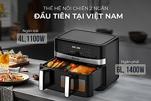 [New] Nồi chiên không dầu 2 ngăn 10L Sunhouse Mama SHD4098 - Chế độ riêng - Tiết kiệm thời gian - Công nghệ Rapid Air - Hàng chính hãng