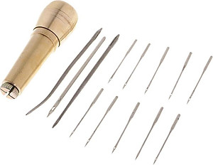 1 Chiếc Đồng Lều Da Vải May Awl + 13 Chiếc Cong Thẳng Kim