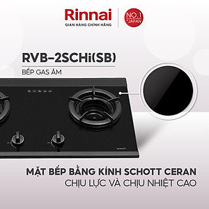 Bếp gas âm đầu đốt trong Rinnai RVB-2SCHi(SB) mặt bếp kính SCHOTT và kiềng bếp gang - Hàng chính hãng