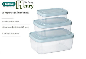 Bộ 3 hộp đựng thực phẩm chữ nhật Hokori - hàng Chính Hãng