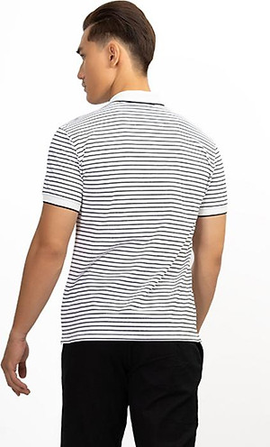 Áo Polo Nam Dệt Sọc Novelty NATMSNMCSR191043N - Trắng Sọc Đen