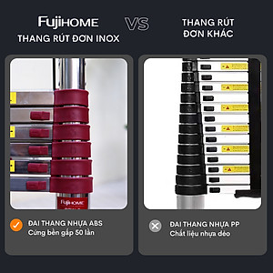 Thang Inox rút đơn 3.8M-5.4M xếp gọn Nhập Khẩu FUJIHOME, thang rút gọn chữ I đa năng chốt khóa tự động an toàn chân chống trơn trượt - Hàng chính hãng