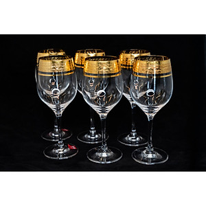 Bộ ly vang pha lê cao cấp mạ vàng 1299, thương hiệu RONA, xuất xứ Slovakia - Hàng chính hãng