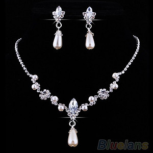 Bộ trang sức cô dâu xinh đẹp 2 món giọt nước rhinestone  CD2204