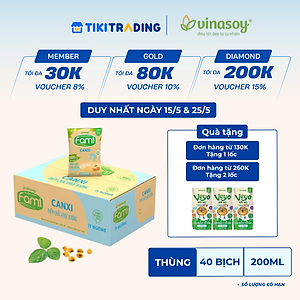Thùng Sữa đậu nành Vinasoy Fami Canxi ít đường (200ml x 40 bịch)