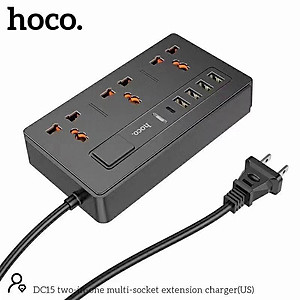 Ổ Cắm Điện Đa Năng 8IN1 ( 3 Chạc-4 Cổng usB-1TyPe C)- Bộ Cổng Chia Sạc Nhanh 18W Hoco DC15- Hàng Chính Hãng