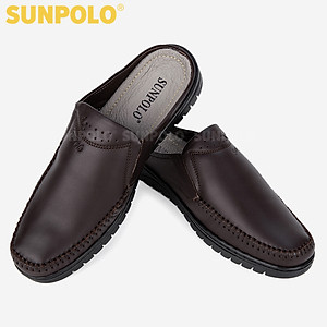 Dép Sục, Dép Sapo Nam Da Bò SUNPOLO SPO293 Bền đẹp (Đen, Nâu)