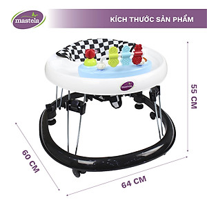 Xe tròn tập đi có đồ chơi và nhạc cho bé Mastela W2002 bánh xe cao su hãm di chuyển theo quán tính siêu nhẹ xoay 360 độ