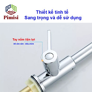 Vòi Rửa Chén Lạnh 1 Đường Nước INOX 304 Pimisi Cao Cấp Mạ Xi Cr/Ni Sáng Bóng Cổ Xoay Bi Cấp Nước Cho Chậu Rửa Bát 1-2-3 Hố Trong Nhà Bếp Gắn Chậu Âm - Dương Bàn Đá Quay 360 Tăng Áp Kiểu Đơn Cổ Ngỗng Cần Cứng - Thân - Để To | Hàng chính hãng