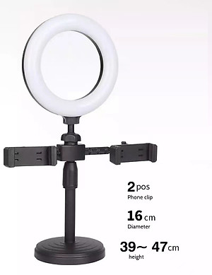 Đèn led livestream mini 16cm để bàn tích hợp 2 giá đỡ điện thoại kiểu chữ T- Hàng chính hãng