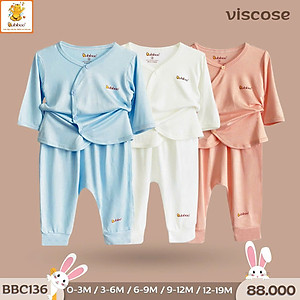 Bộ quần áo sơ sinh màu dài cổ tim cài lệch - BBC31