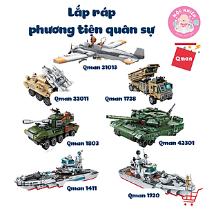 Đồ chơi lắp ráp xếp hình 8 trong 1 chủ đề quân sự Qman 42301 - Xe tăng quân sự (642 chi tiết)