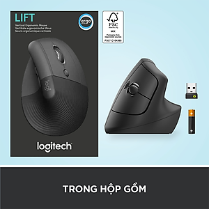 Chuột công thái học không dây Logitech Lift Vertical - Bluetooth|USB Logi Bolt, Silent giảm ồn, 4 nút tùy chỉnh, tương thích với Windows/macOS/iPad/PC - Hàng chính hãng