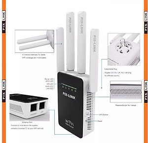 Kích sóng wifi tốc độ cao 4 râu 300M PIX LINK LV-WR09 thiết bị kích sóng phủ rộng giải pháp cho mạng yếu, kết nối đến 50M cực nhanh, cài đặt dễ dàng - Hàng chính hãng