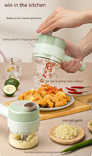 Máy xay mini cầm tay 3 trong 1 (máy xay nghiền tỏi ớt, rau củ, sinh tố;, máy nạo gọt hoa quả; máy cắt sợi, thái lát đồ ăn) dễ dàng vệ sinh - Chính hãng MINIIN (Giao màu ngẫu nhiên)